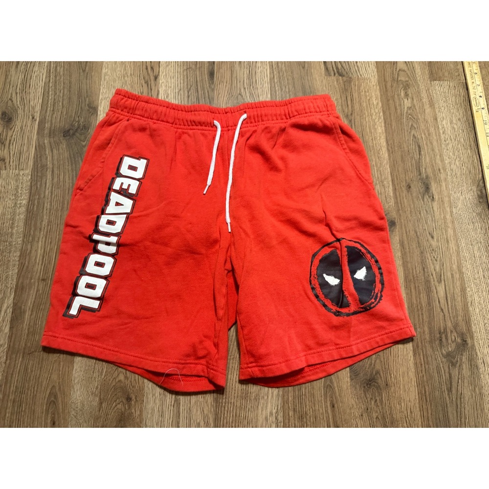 Marvel Deadpool Sweat Shorts Mens Medium Red Adult Graphic Fleece Lounge Good